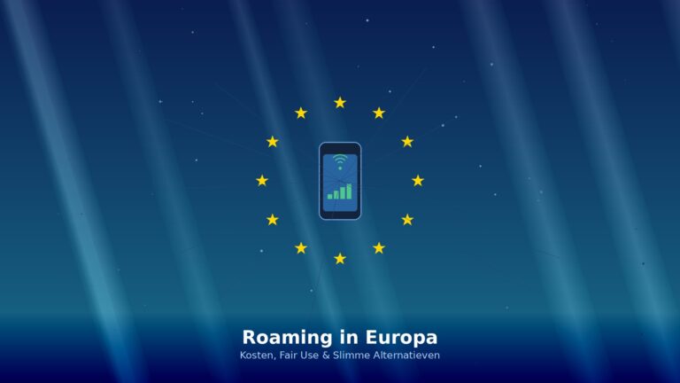 Smartphone omringd door EU-sterren - roaming kosten Europa 2026